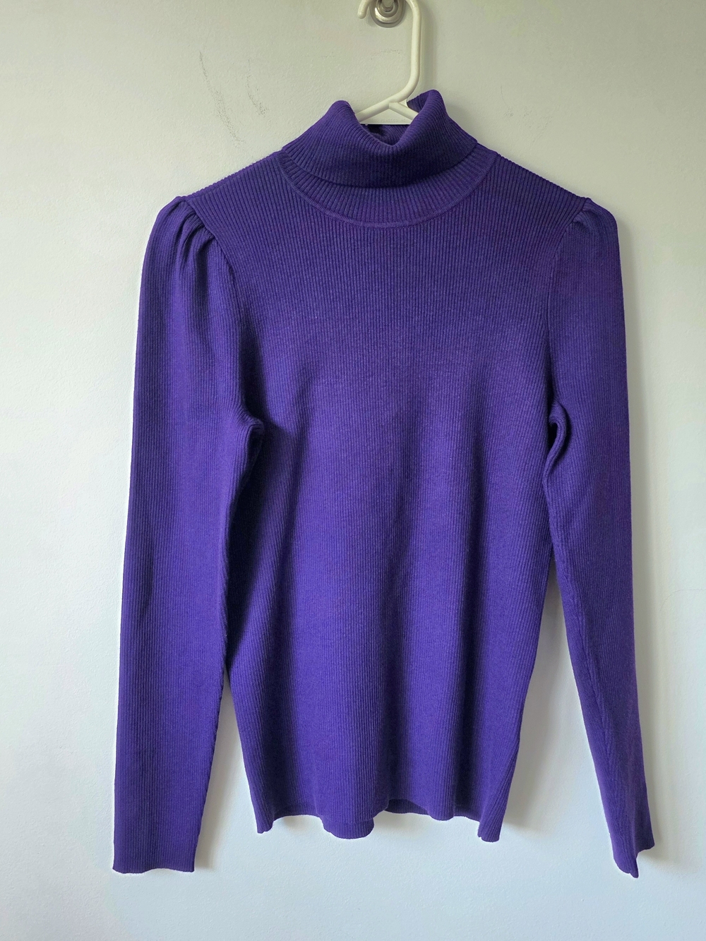 Lauren Ralph Lauren Purple Ribbed Turtleneck Sweater Puff Sleeve Button Cuff L